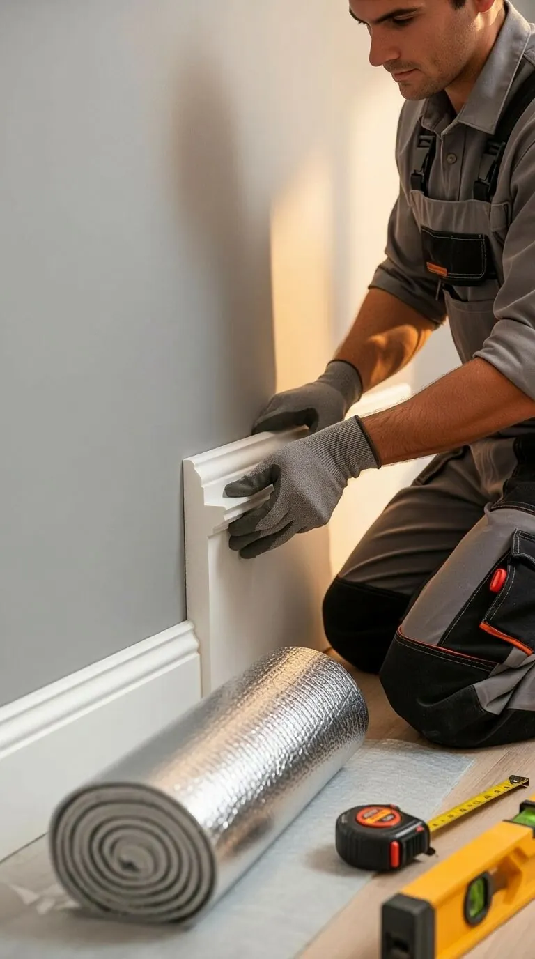 Instalador fixando rodapé